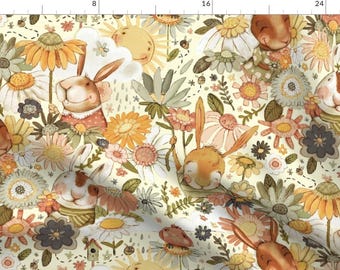 Woodland Bunny Fabric - Seventies Bunnies by stephaniebeischer-studio8 - Whimsical Easter Bunnies Rabbits Fabric by the Yard by Spoonflower
