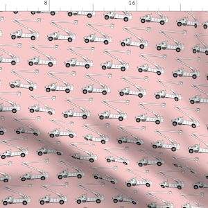 Rose Pink Trucks Illustration Fabric - Bucket Trucks - Rose By Littlearrowdesign - Rose Vehicles Cotton Fabric By The Yard With Spoonflower