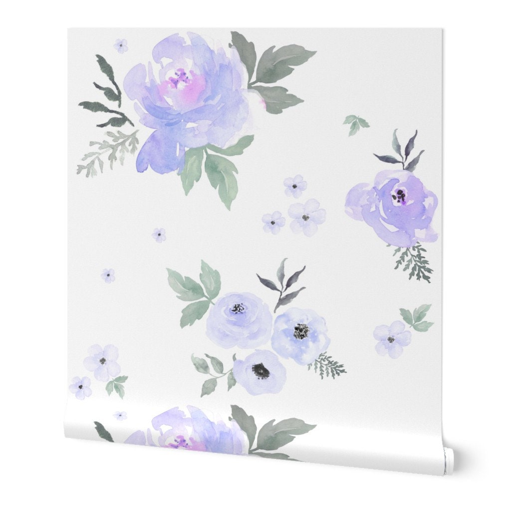 Floral Wallpaper Sweet Blush Roses Lilac By Shopcabin | Etsy