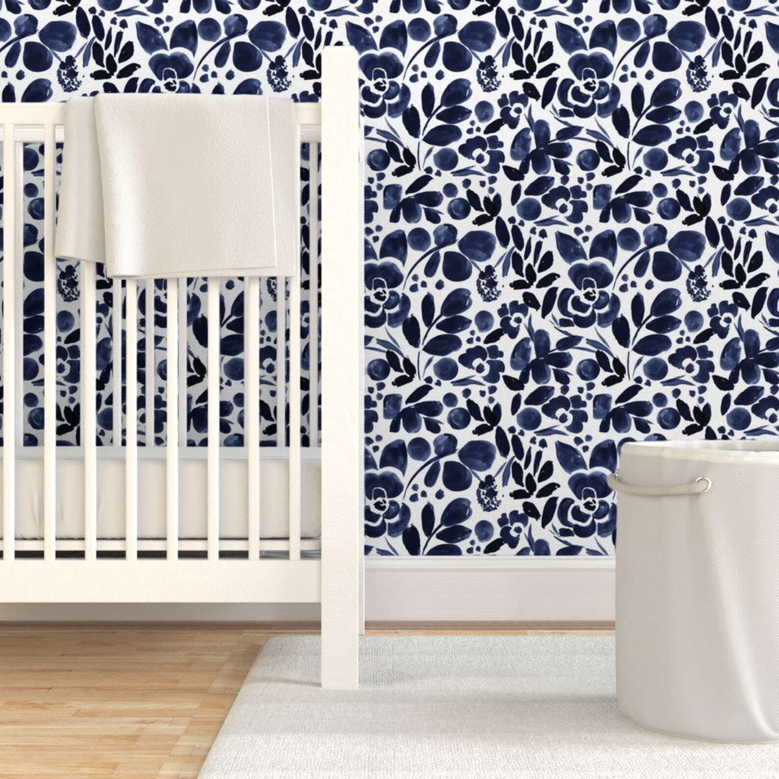 Floral Wallpaper Navy Floral Medium by Crystal Walen Etsy