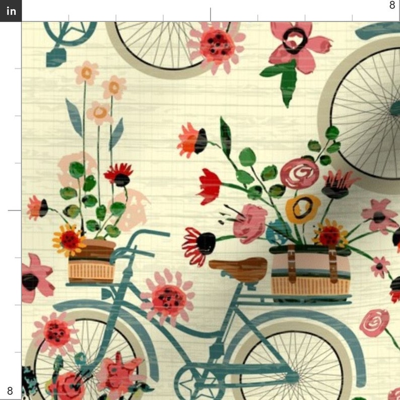 Bicycles and Flowers Fabric ride to the Flower Market by | Etsy