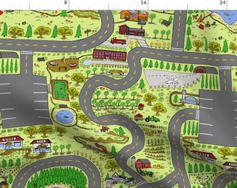 Play Mat Train Tracks Nursery Fabric - Country Roads Play Mat By M Harrison Design - Play Mat Cotton Fabric By The Yard With Spoonflower