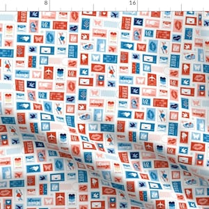 Book Of Stamps Fabric - Postal Service Snail Mail Postmark Letter Airmail By Pennycandy - Cotton Fabric by the Yard with Spoonflower