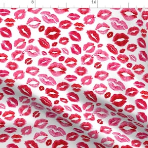 Love Lips Fabric - Love Lips // Red By Hipkiddesigns - Red and Pink Love Lip Kisses Cotton Fabric By The Yard With Spoonflower