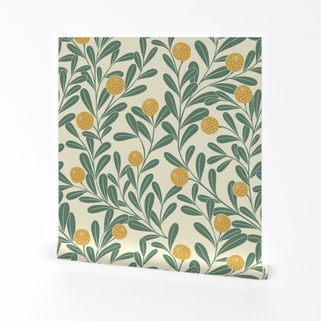Citrus Vines Wallpaper Climbing Vines by Handypanda Green White Yellow