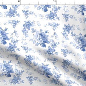 Blue Flowers Fabric - Beatrix Rose By Lilyoake - Blue And White Vintage Style Floral Cotton Fabric By The Yard With Spoonflower