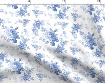 Blue Flowers Fabric - Beatrix Rose By Lilyoake - Blue And White Vintage Style Floral Cotton Fabric By The Yard With Spoonflower