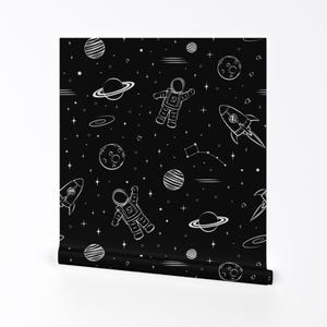 Papier peint espace - monochrome - espace imprimé noir par Littlearrowdesign - rouleau de papier peint auto-adhésif amovible imprimé personnalisé par Spoonflower