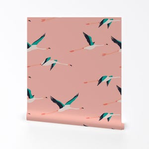 Tropical Wallpaper - Flamingo Coastal By Holli Zollinger - Large Scale Pink Heron Bird Removable Self Adhesive Wallpaper Roll by Spoonflower