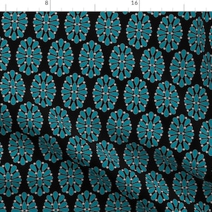 Turquoise Blue Abstract Floral Fabric - Turquoise Cluster By Clothcrafty - Turquoise Floral Cotton Fabric By The Yard With Spoonflower