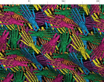 Spooky Fabric - Give Yourself A Hand By B0rwear - Skeleton And Bones Cotton Fabric By The Yard With Spoonflower