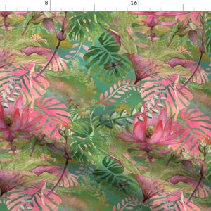 Bohemian Pink And Green Tropical Pattern Fabric - Bohemian Paradise By Floramoon - Bohemian Cotton Fabric By The Yard With Spoonflower