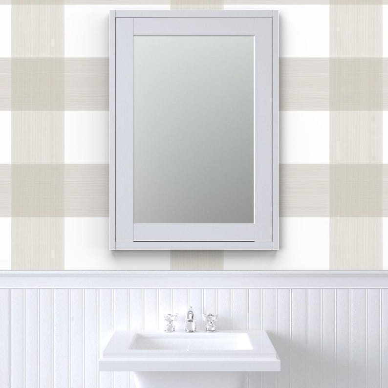 Buffalo Plaid Wallpaper - Putty 8" Buffalo Plaid By Danika Herrick - Custom Printed Removable Self Adhesive Wallpaper Roll by Spoonflower image 8