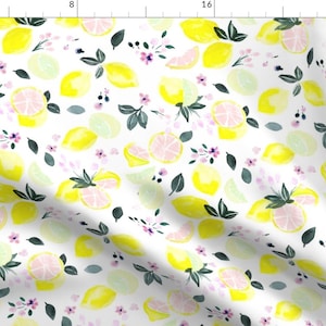 Lemons Fabric - Citrus Flowers Pink Lemonade By Crystal Walen - Pink Yellow White Summer Lemonade Cotton Fabric By The Yard With Spoonflower