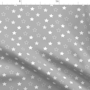 Gray Stars Astro Fabric - Stars Scattered - White On Gray By Cavutoodesigns - Gray Stars Cotton Fabric By The Yard With Spoonflower