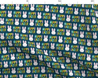 Happy Easter Bunnies Fabric - Hoppy Easter - Bunny - Multi On Dark Blue - Lad19 By Littlearrowdesign - Happy Easter Fabric With Spoonflower