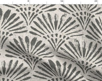 Art Deco Fabric - Block Scallop Jumbo by apostrofodesign - Block Print Rustic Fan Brush Stroke Lines Dots Fabric by the Yard by Spoonflower