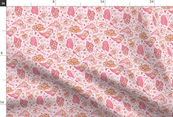 Retro Cowgirl Apparel Fabric - Boots And Hats by camilaprints - Cowboy Hat Western Boots Nashville Howdy Clothing Fabric by Spoonflower