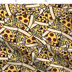 Pizza Slices Retro Geometric Food Pepperoni Fabric - Pizza Pattern By Thewellingtonboot - Pizza Cotton Fabric By The Yard With Spoonflower