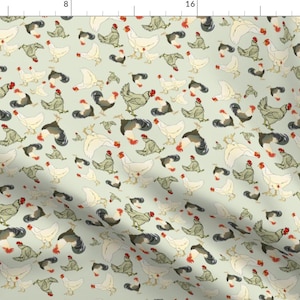 Chickens Fabric - Minty Chickens And Roosters By Dianamaine - Country Farm Rustic Farmhouse Chic Cotton Fabric By The Yard With Spoonflower