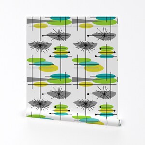 Mid-Century Modern Wallpaper - Mid Mod By Hot4tees Bg@Yahoo Com - Green Custom Printed Removable Self Adhesive Wallpaper Roll by Spoonflower