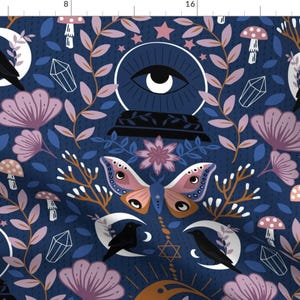 Eye Fabric - Bewitching Blooms by sally_mountain - Moon Moth Crystal Moon Crow Mushrooms Florals Blooms  Fabric by the Yard by Spoonflower