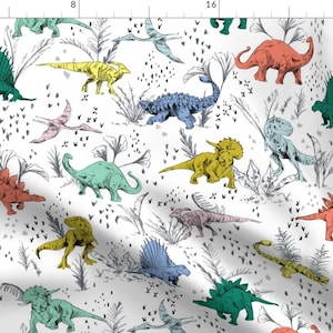 Dinosaur Fabric - Dino Pop By Pattern State - T-Rex Black and White Kids Blue Adventure Boys Room Cotton Fabric By The Yard With Spoonflower
