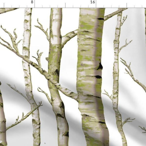 Birch Grove Fabric - Birch Grove In Moss By Willowlanetextiles - Woodland Forest Nursery Cotton Fabric By The Yard With Spoonflower