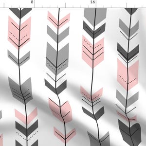 Pink + Gray Arrow Fabric - Fletching Arrow Pink And Grey Wholecloth Fabric By Littlearrowdesign - Cotton Fabric by the Yard With Spoonflower