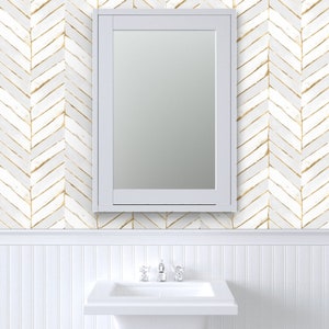 Glam Chevron Wallpaper Chevron Painterly by crystal_walen Herringbone White Oversized Removable Peel and Stick Wallpaper by Spoonflower image 8