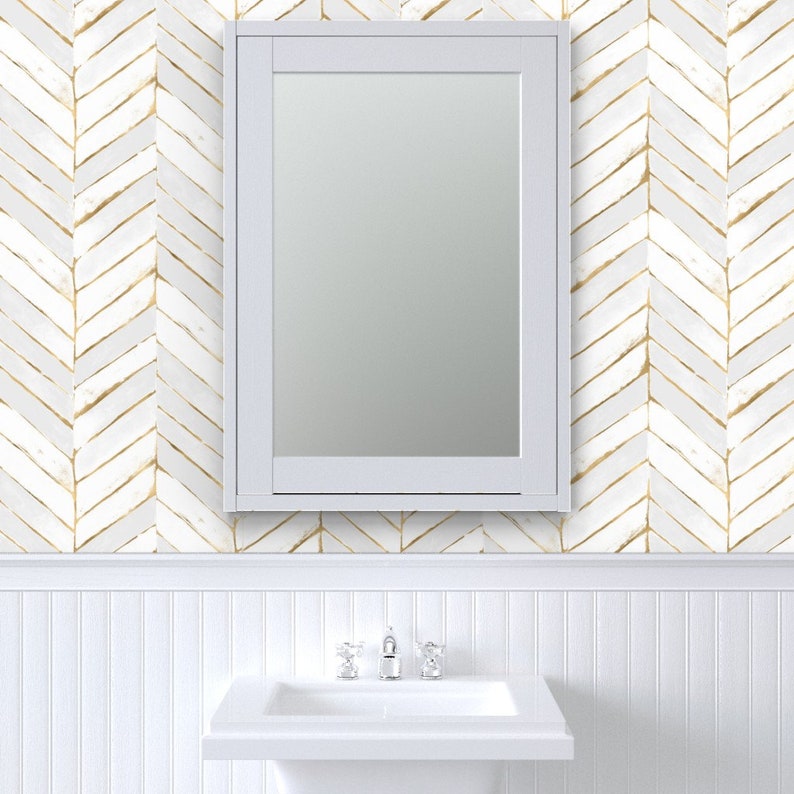 Glam Chevron Wallpaper Chevron Painterly by crystal_walen Herringbone White Oversized Removable Peel and Stick Wallpaper by Spoonflower image 8