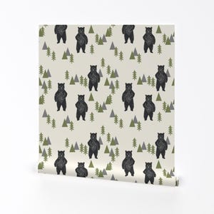 Bear Wallpaper - Woodland Forest By Andrea Lauren - Bear Trees Custom Printed Removable Self Adhesive Wallpaper Roll by Spoonflower