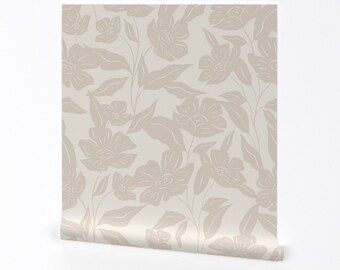 Taupe Floral Wallpaper - Simple Florals by presuttidesign - Flower Silhouette Botanical Removable Peel and Stick Wallpaper by Spoonflower