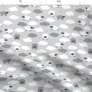 Gender Neutral Nursery Fabric - Fluffy Sheep Nursery By Shelbyallison - Grey and White Sheep Cotton Fabric By The Yard With Spoonflower