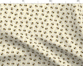 Bee Fabric - Busy Bees By Hazel Fisher Creations - Bumble Bee Insect Sping Yellow Cotton Fabric By The Yard With Spoonflower