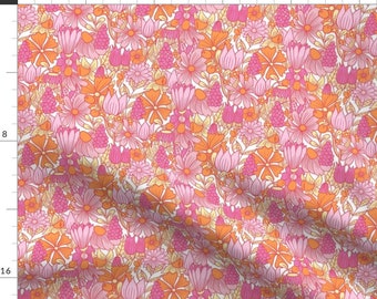 Pink And Orange Flower Fabric - Spring Floral by kimmygowland - Meadow Floral Retro Wildflowers Bold Pink Fabric by the Yard by Spoonflower