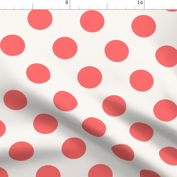 Pink Orange Red White Circle Spots Fabric - Polka Dot Coral By Mjmstudio - Polka Dot Cotton Fabric By The Yard With Spoonflower