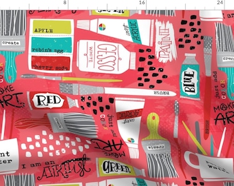 Painting Fabric - I Heart Painting By Cynthiafrenette - Painting Paintbrush Art Create Colorful Cotton Fabric By The Yard With Spoonflower