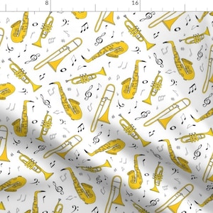 Brass Instrument Fabric - Instruments By Lprspr - Jazz Music Musician Trumpet Trombone Saxophone Cotton Fabric By The Yard With Spoonflower