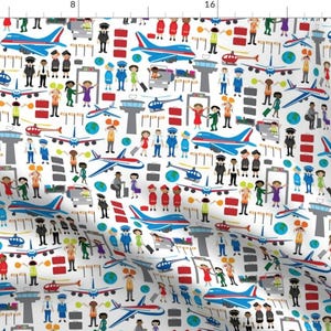 Airport Fabric - At The Airport By Ebygomm - Airport Stewardess  Pilot Plane Kids Cotton Fabric By The Yard With Spoonflower