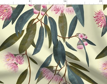 Pink Eucalyptus Fabric - Australian Flora by katevasilchenko - Flowers Green Leaves Forest Jungle Tropical Fabric by the Yard by Spoonflower