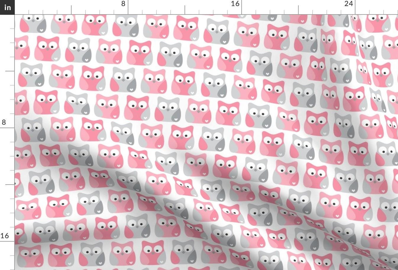 Pink Owls Fabric - Little One Baby Girl Owls By Misstiina - Pink Gray Baby Girl Nursery Woodland  Co