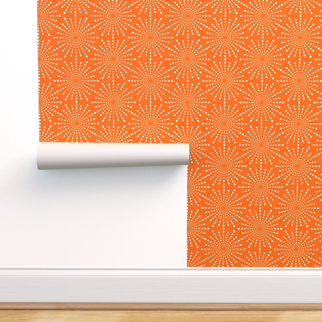 Orange and White Wallpaper Discodot Star Orange by Siya - Etsy