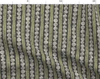 Block Print Fabric - Folk Art Stripe Olive by apostrofodesign - Abstract Traditional Bohemian Rustic Green Fabric by the Yard by Spoonflower