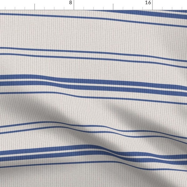 Farmhouse Stripe Fabric - French Blue Stripe by wren_leyland - Traditional Horizontal Feed Sack Fabric by the Yard by Spoonflower