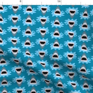 Summer Fabric - Cute Shark Pattern On Blue By Khaus Nautical Blue Chomp Ocean Sea Summer Vacation-Cotton Fabric By The Yard With Spoonflower