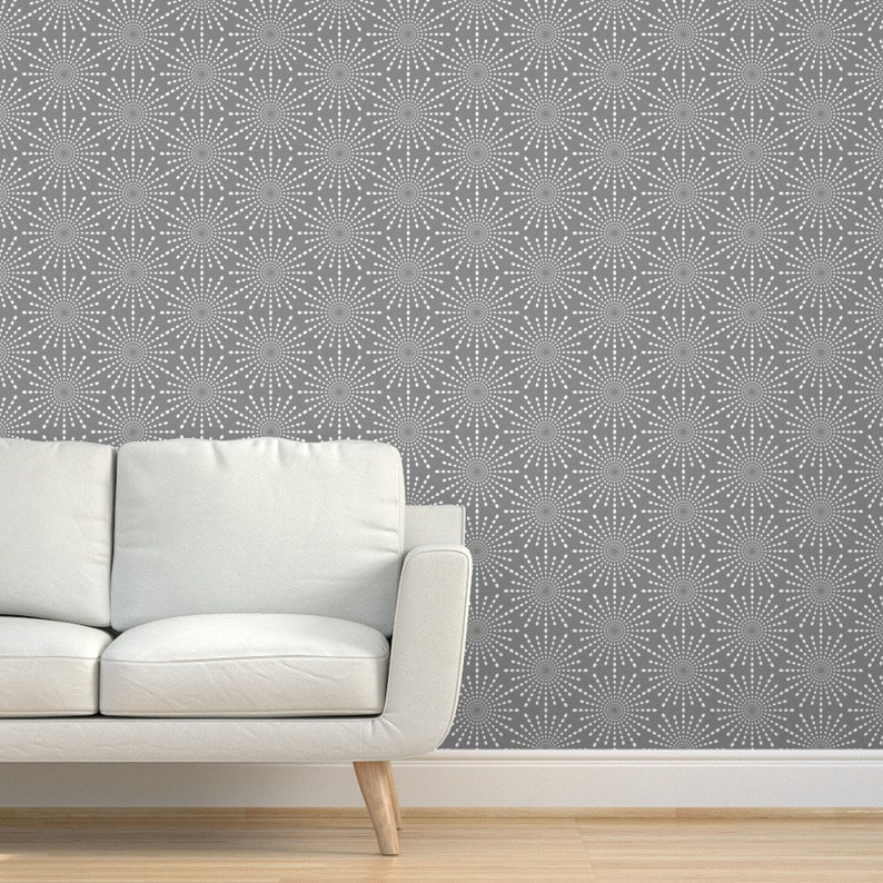 Gray and White Wallpaper Discodot Star Gray by Siya Gray - Etsy