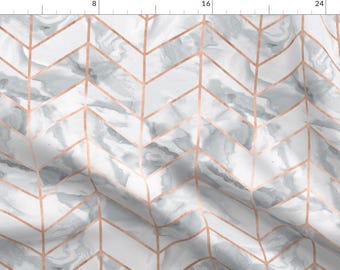 Rose Gold Marble Fabric - Marble Herringbone Rose Gold Gilt By Willowlanetextiles - Geometric Cotton Fabric By The Yard With Spoonflower