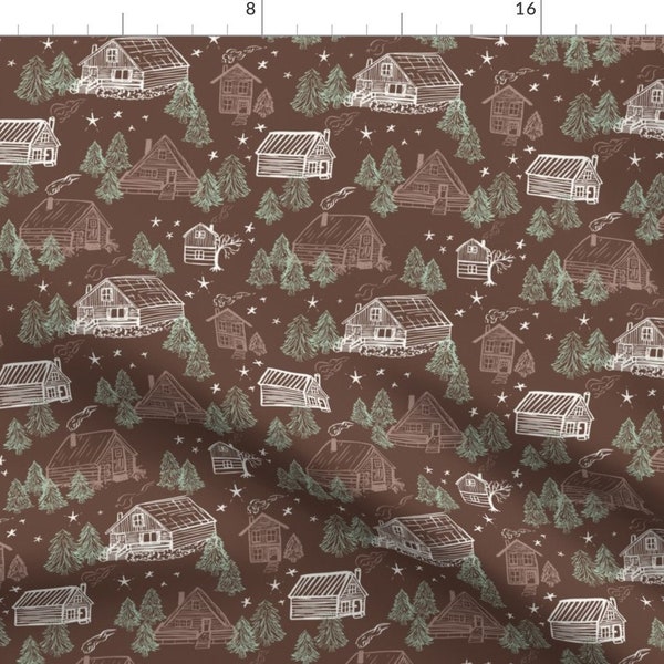 Rustic Fabric - Winter Woods Cabin  by kattern_design -  Woodland Cabin Woods Camping Forest Trees Folk Fabric by the Yard by Spoonflower