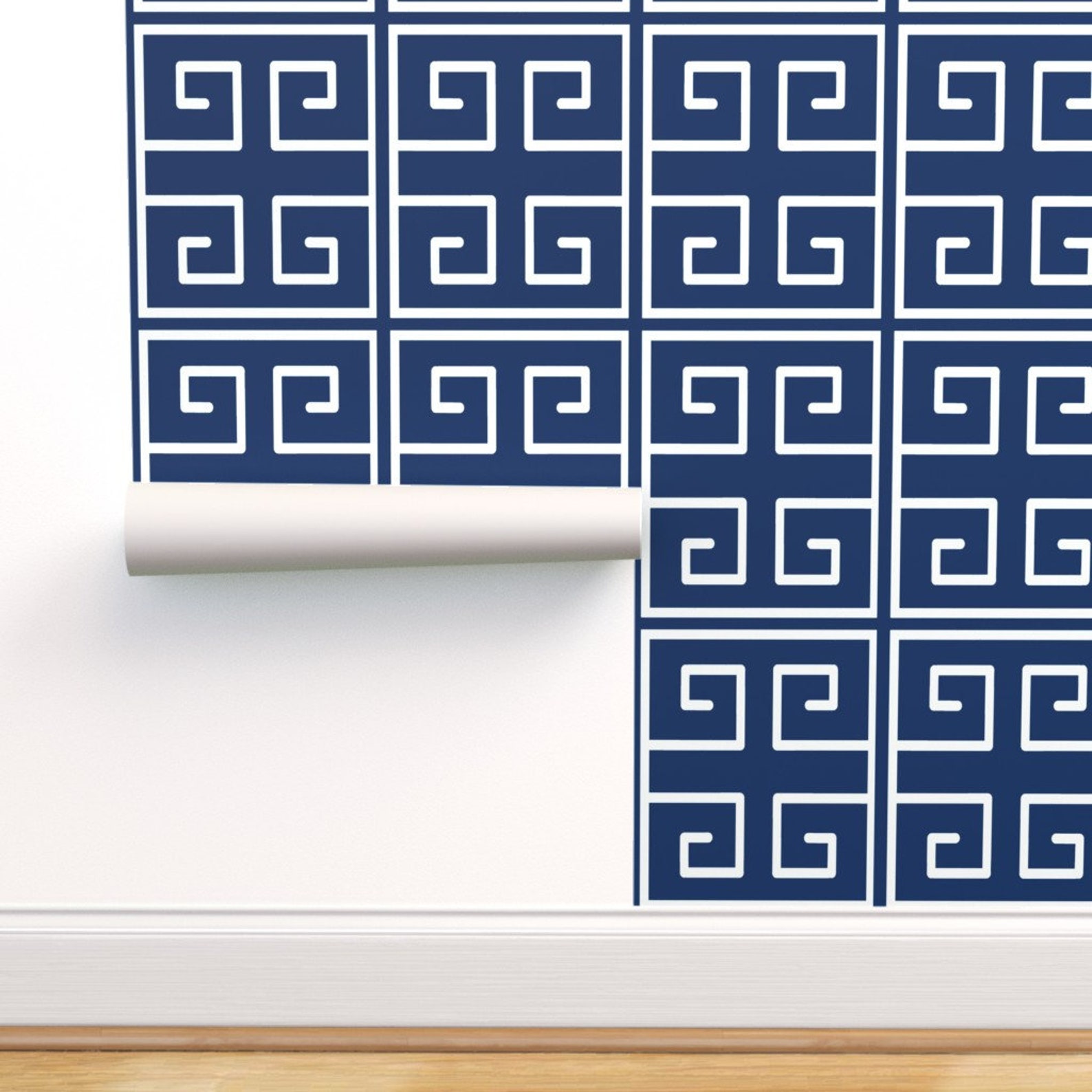 Greek Tile Wallpaper Greek Key in Navy by Lisakling - Etsy